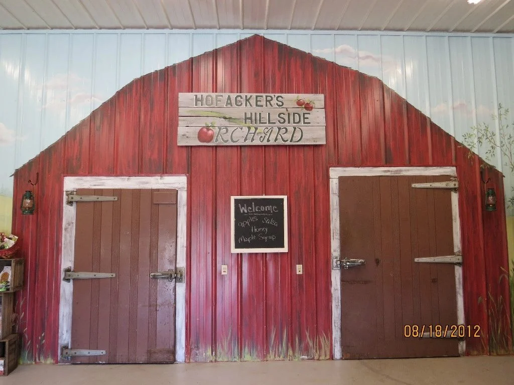 Red barn doors at Hofacker's Hillside Orchard